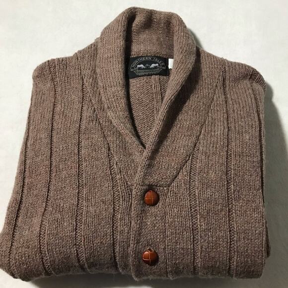 Northern Isles wool leather button up cardigan XL made in USA vintage unisex - Picture 10 of 10